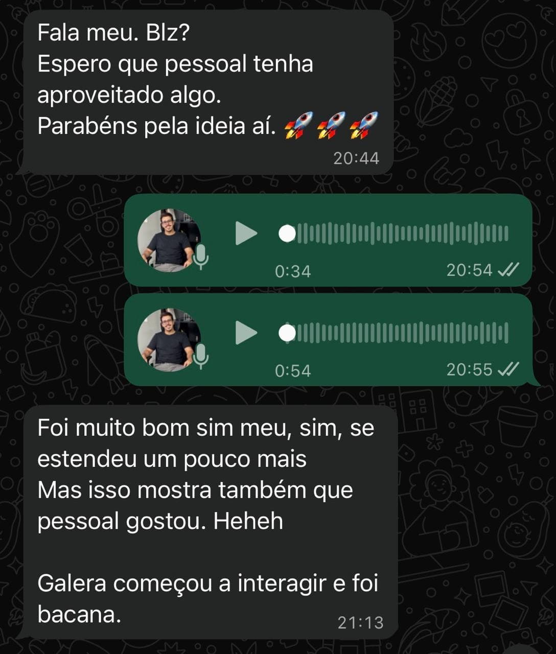 Depoimento de aluno do Hub Over no WhatsApp